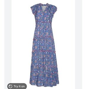 Anna Cate Aimee Indigo Floral Tiered Maxi Dress Medium Cottagecore Boho